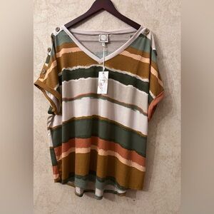 Tru Self Women's Plus Stripe Print Top